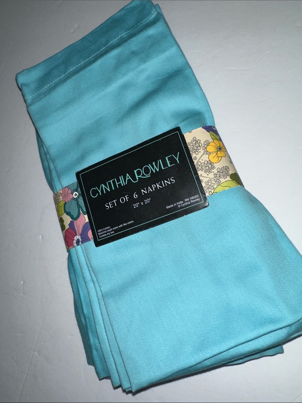 Cynthia Rowley Bright Aqua Cotton Napkin Set of 6 New